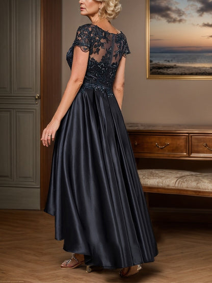 Round Neck Lace Solid Color Midi Dress