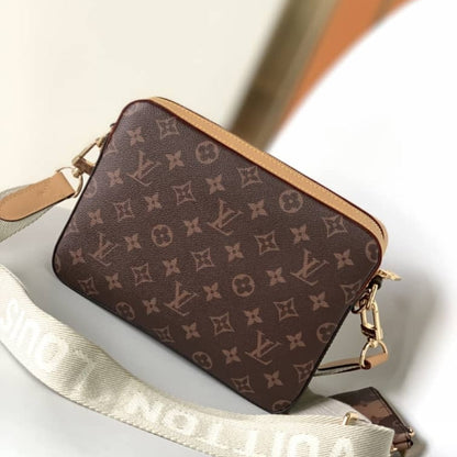 LOUIS VUITTON TRIO MESSENGER BAG MONOGRAM STRIPES BROWN 25CM M45965