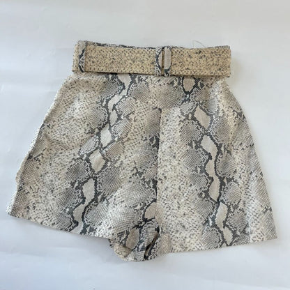 Zimmermann beige snakeskin print belted linen shorts