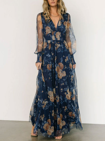 Elegant Beach Resort Printed Mesh Women's Dress