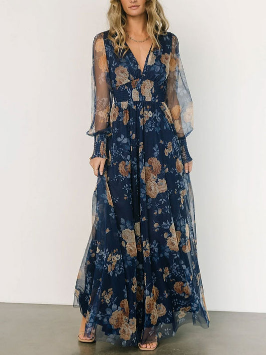 Elegant Beach Resort Printed Mesh Women's Dress