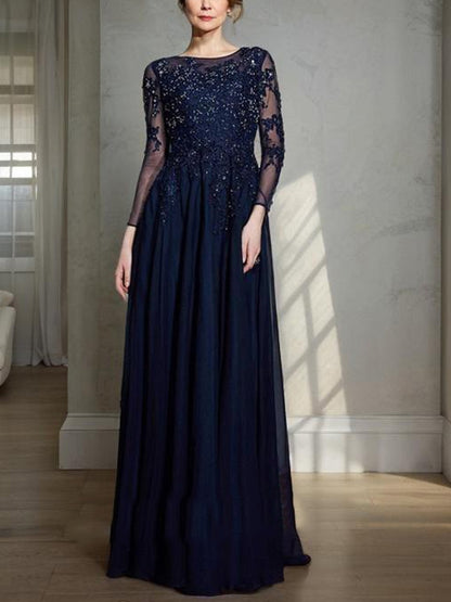 Round Neck Long Sleeve Lace Maxi Dress