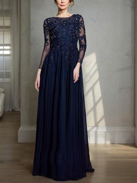 Round Neck Long Sleeve Lace Maxi Dress