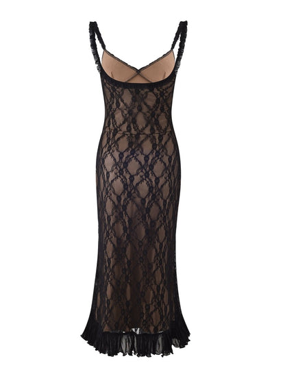 loveedsTM-Elegant lace mesh patchwork suspender dress