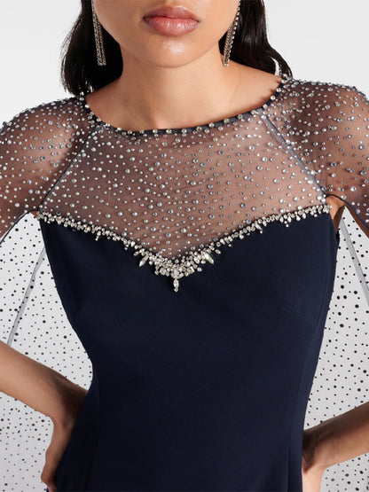 Round Neck Mesh Solid Color Maxi Dress