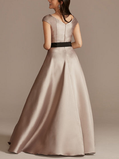 V-Neck Solid Satin Maxi Dress