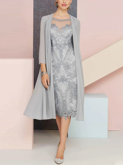 Short Lace Dress With Matching Chiffon Coat