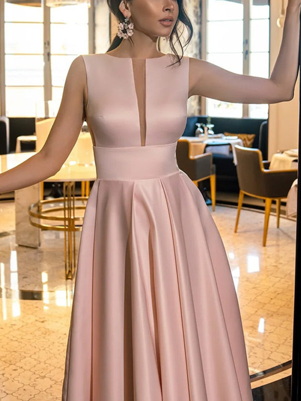 Solid Color Satin V-neck Women's Dress