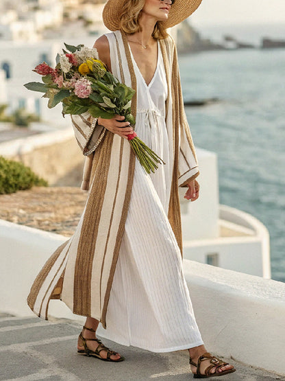 Casual Temperament Seaside Cotton and Linen Dress Two-piece Set