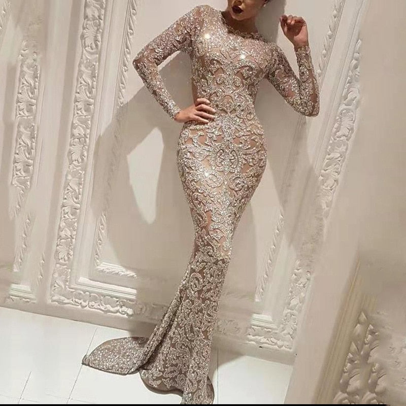 loveedsTM- Long Sleeve Sequin Sexy Evening Dress
