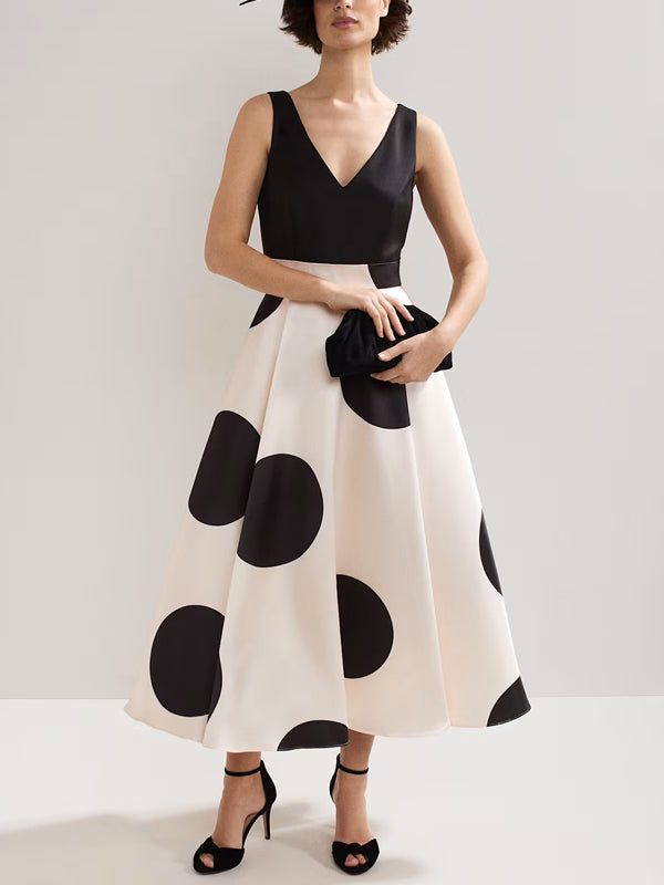 Elegant Polka Dot French Deep V Women's Dress