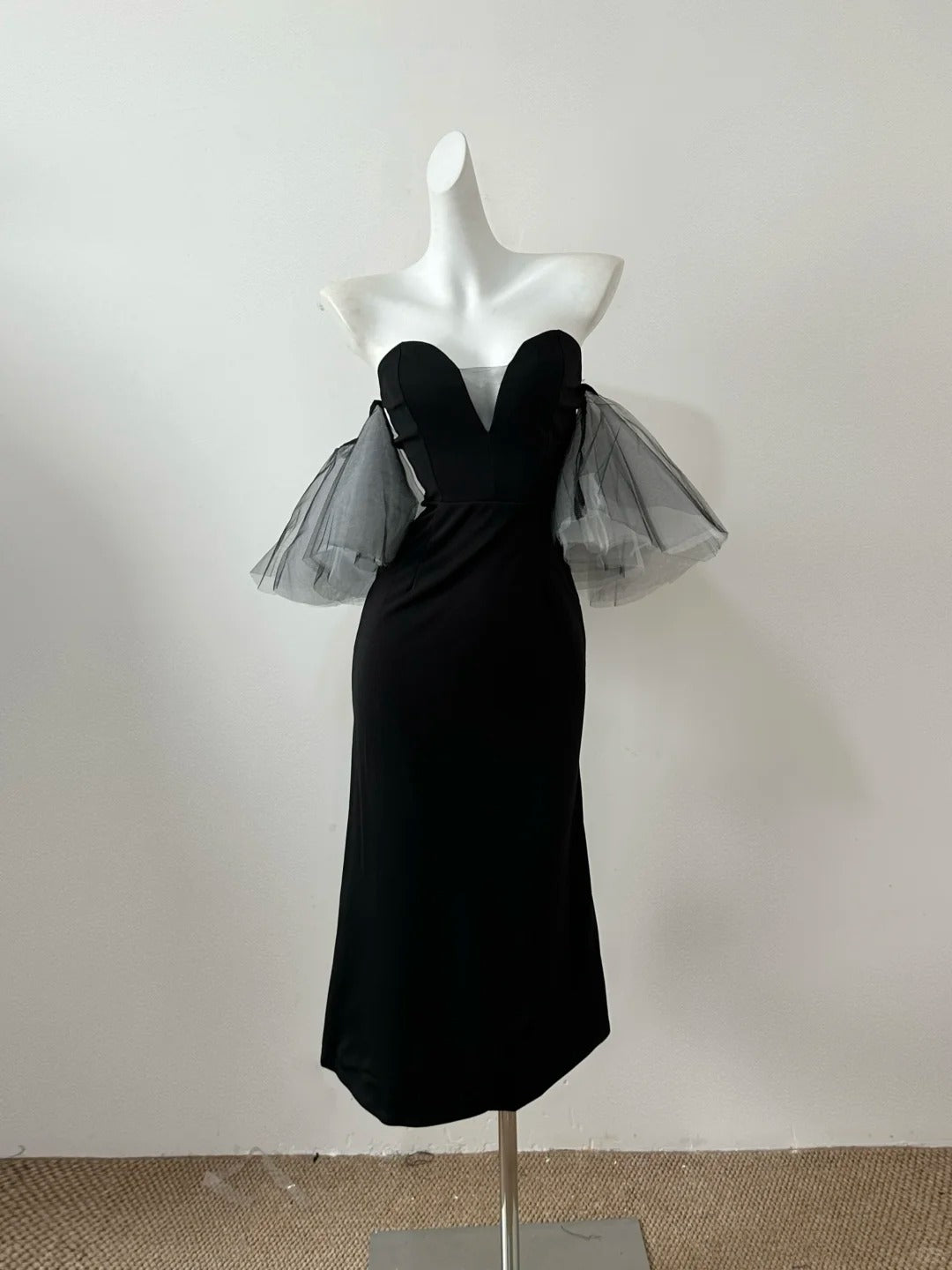 Black Fashion Elegant Short Sleeve Midi Long satin Homecoming Dress Prom Dress Evening Dress Party Dress Prom Dress gh4039