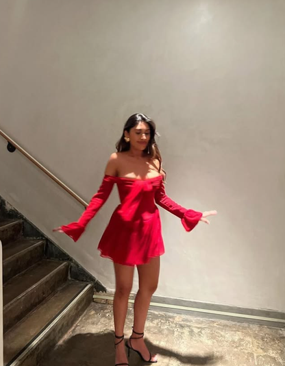 Sexy A Line Long Sleeve Burgundy Chiffon Short Homecoming Dress Birthday Dress with Bow SH2195