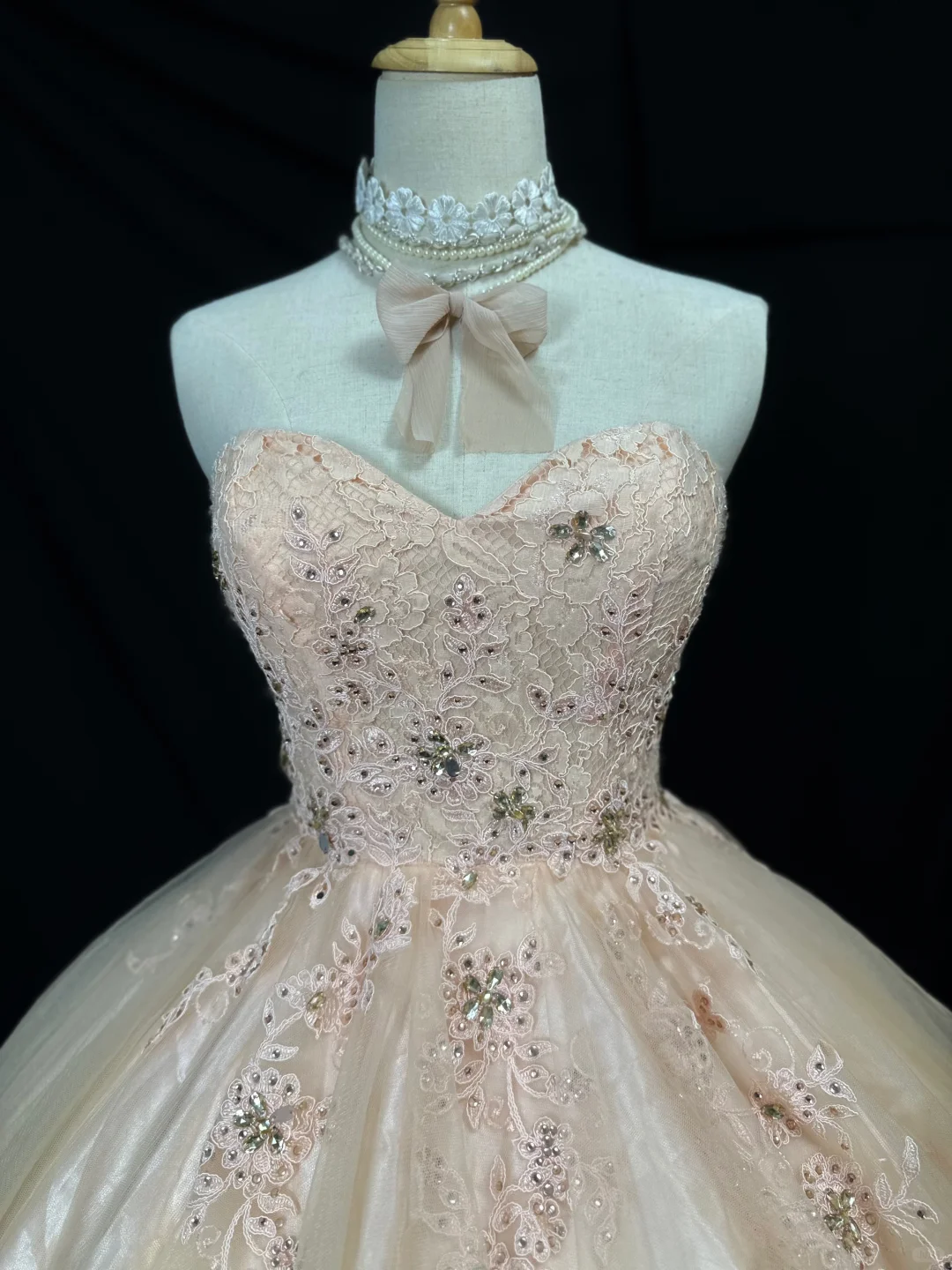 Cute Peach Powder Lace Beaded Mini Birthday Dress Strapless A Line Homecoming Dress  S430