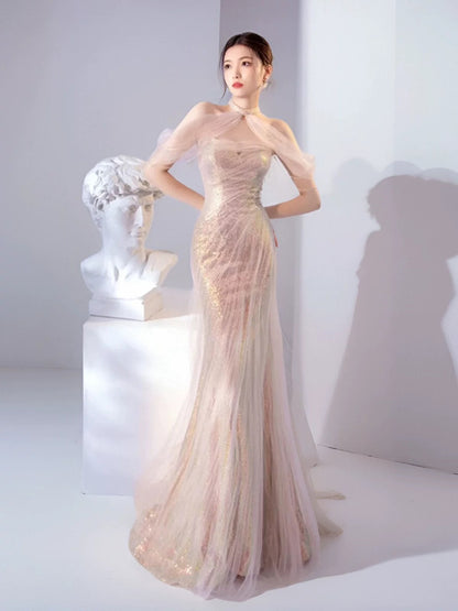Sexy Mermaid Halter Pink Sequin Long Prom Dress Evening Dress Formal Dress SD1819