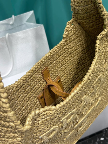 Prada Raffia Round Tote - 30x24x4.5cm