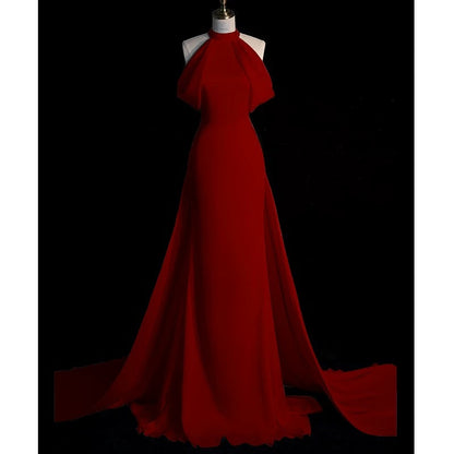 Sexy Sheath Halter Red Satin Long Prom Dress Evening Dress Formal Dress SD1818