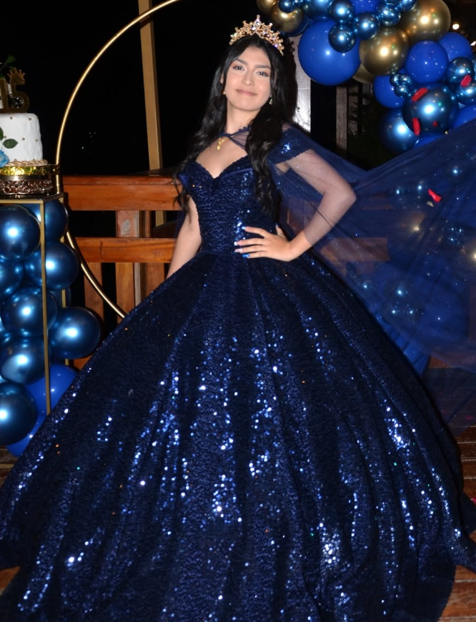 Shiny Royal Blue Ball Gown Off the Shoulder Sequin Sweet 16 Dress Party Gowns Quinceanera Dresses SH3559