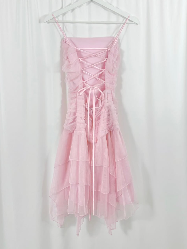 Pink Layered Tulle Pleated Short Homecoming Dress Birthday Dress Outfits SH3539