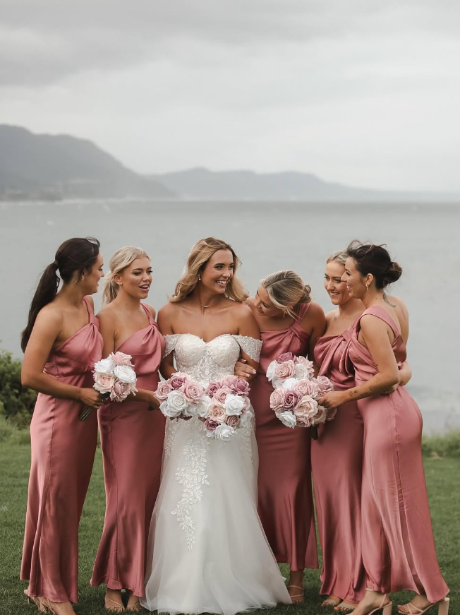 Gentle Sheath One Shoulder Pink Satin Long Bridesmaid Dress Evening Dress SH3200