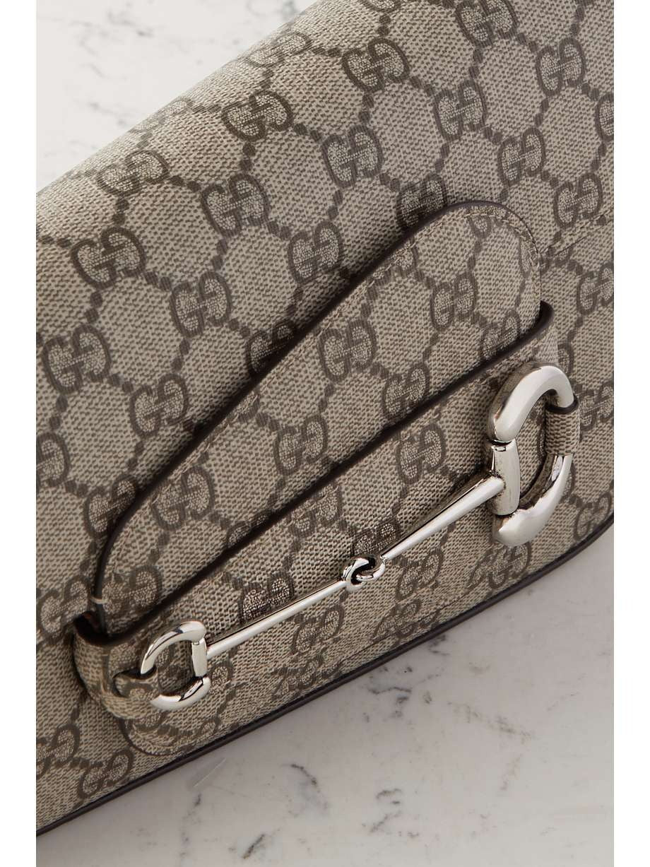 GUCCI Horsebit 1955 leather-trimmed printed coated-canvas shoulder bag