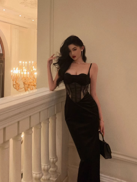 Sexy Mermaid Spaghetti Straps Black 18th Birthday Dress Party Gown Birthday Outfits Birthday Dress Ideas For Women DP2321