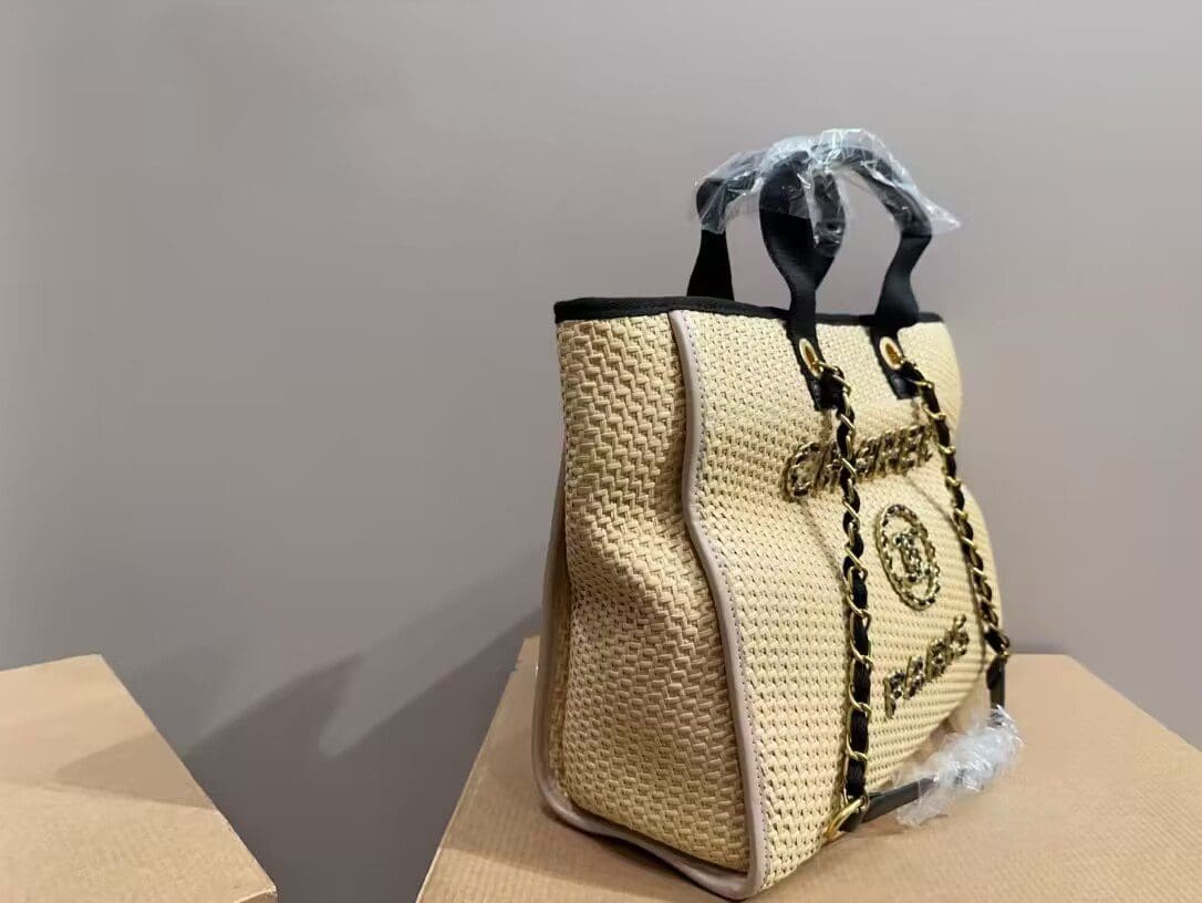 Chanel Deauville Tote Straw with Chain Detail Medium