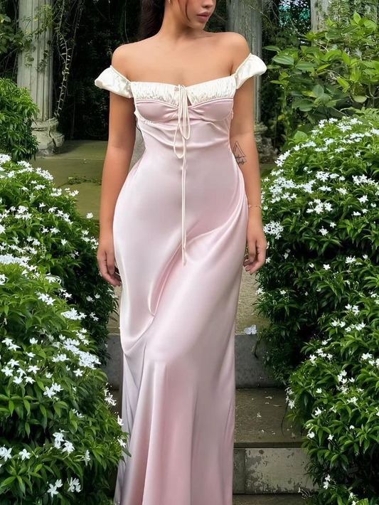 Pink Satin Ruched Charming Evening Dress,Elegant Long Prom Dress  S186