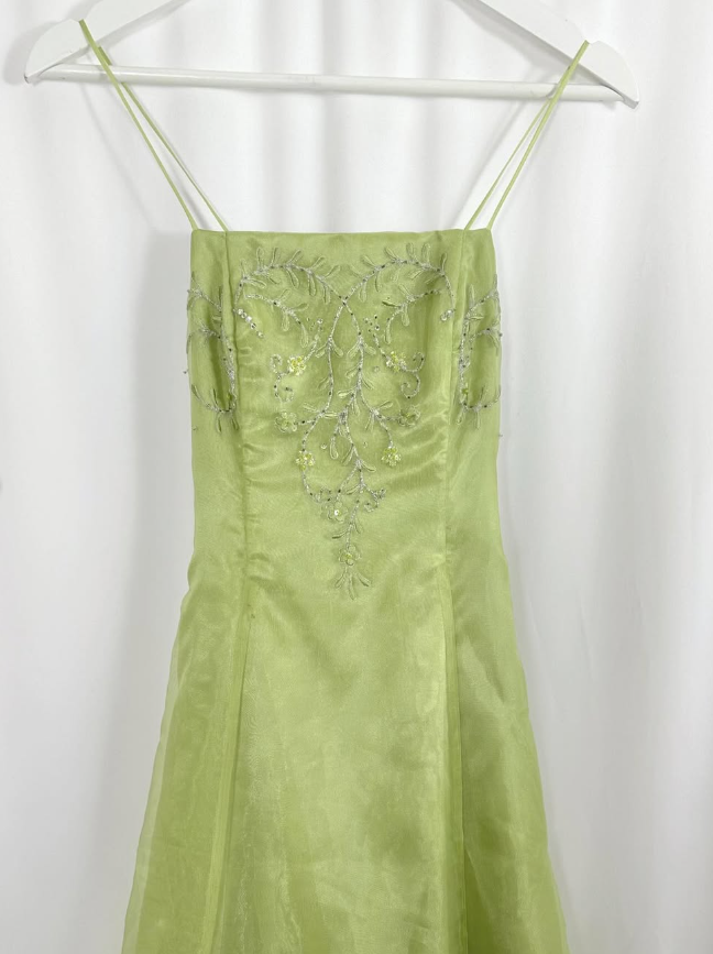 Green Vintage A Line Spaghetti Strap Beaded Organza Party Dress Prom Dress SH3600