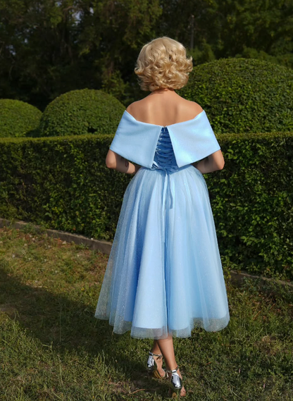 Charming Blue A Line Off the Shoulder Satin Homecoming Dress Party Birthday Dress SH3679