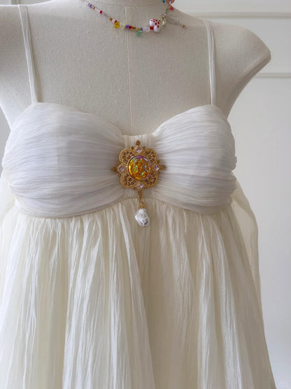 White Fantasy Short Chiffon Homecoming Dress Outdoor Holiday Party Dress gh4764