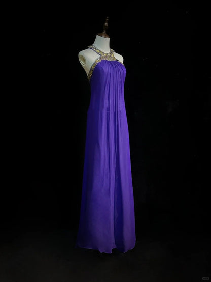 Purple Vintage Fashion Elegant Exquisite Gem Rhinestone Beading Long Floor Length Tulle Ball Gown Evening Dress Party Dress Prom Dress gh3863