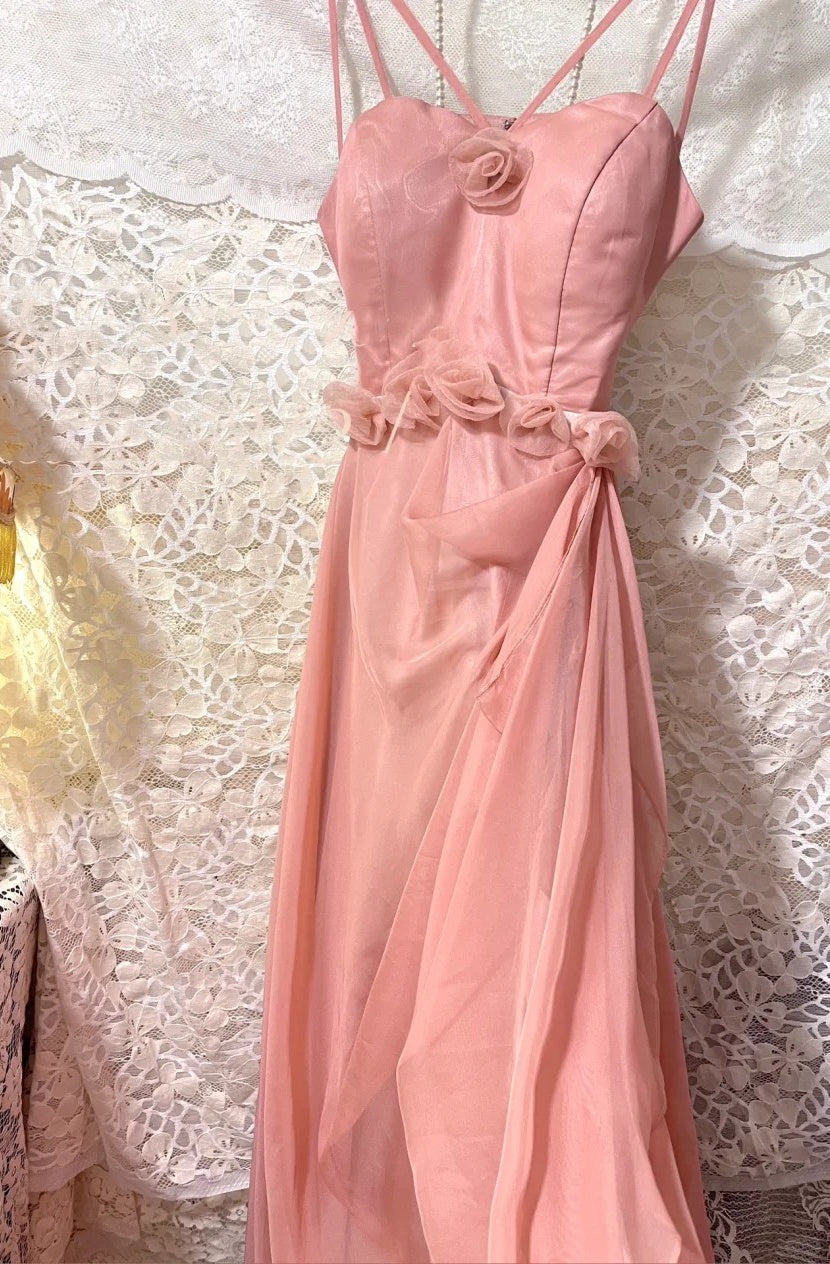 Pink floral long chiffon ball gown party gown graduation gown gh4505