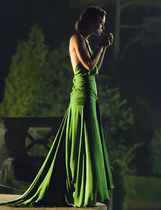 Classic A Line Spaghetti Strap Green Satin Long Prom Dress Evening Dress SH2349