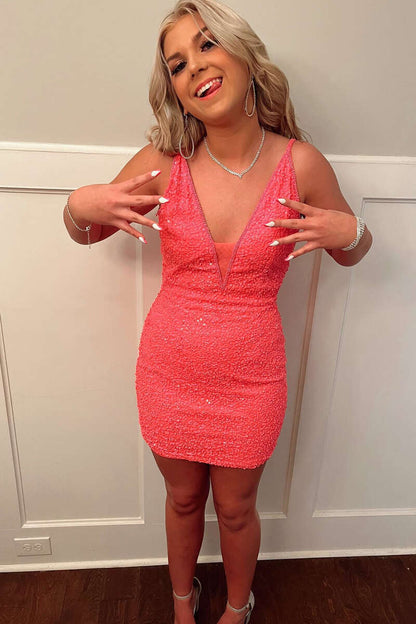 PM520,Sexy V-Neck Sequined Homecoming Dress