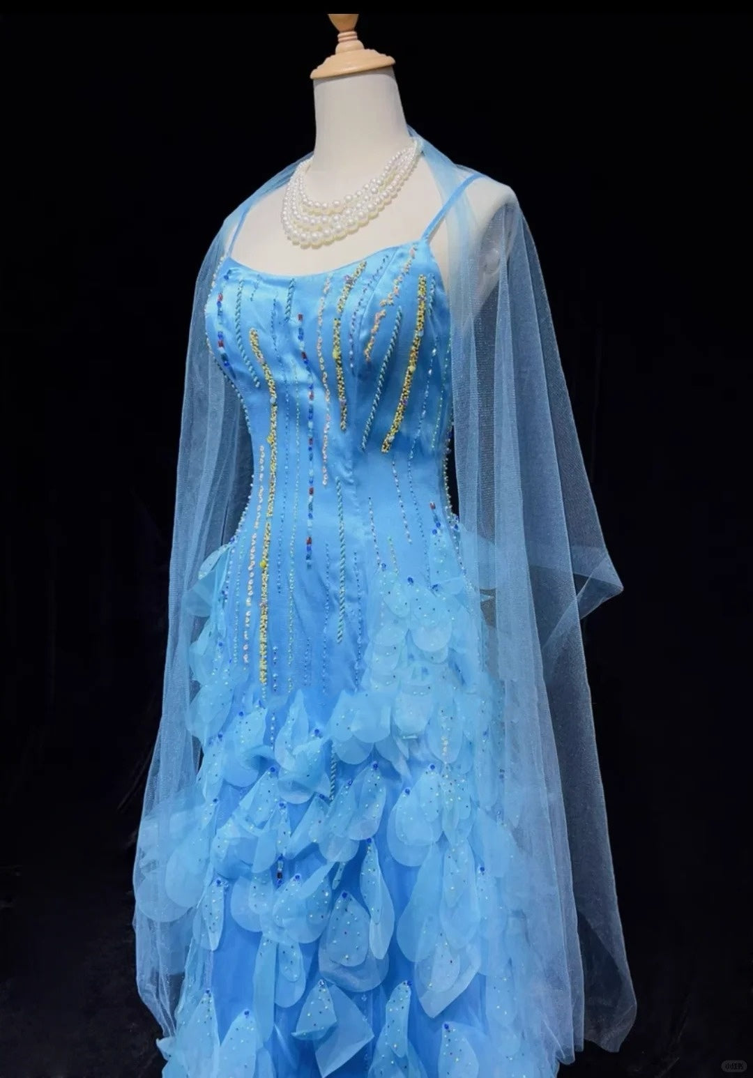 Blue gorgeous shiny elegant exquisite colorful beaded tulle long mermaid slim ball gown evening dress party dress prom dress legend of the blue sea gh3850