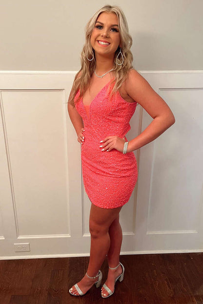 PM520,Sexy V-Neck Sequined Homecoming Dress
