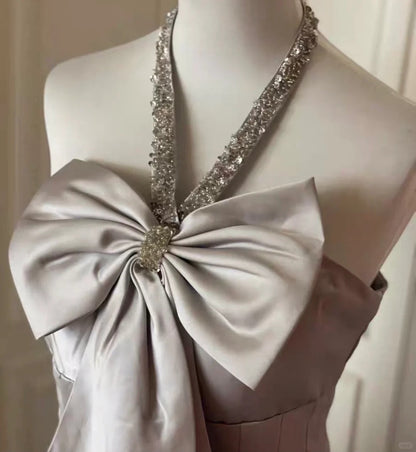 Pink beautiful and elegant bow short homecoming dress dress skirt prom dress evening dress gh4335