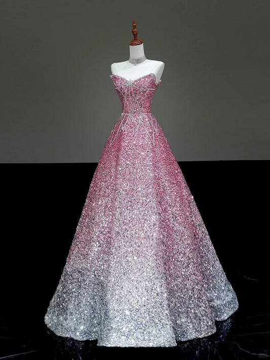 preppydressess -Pink shiny gorgeous long sequin prom dress evening dress party dress gh5118