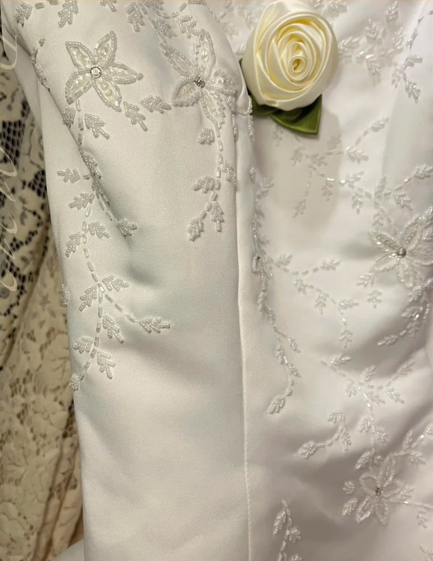 White exquisite bead long satin ball dress, evening dress, wedding dress gh4511