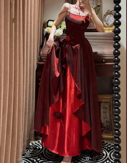 Burgundy Exquisite Beaded Long Floral Satin Tulle Ball Gown Evening Gown Graduation Gown gh4255