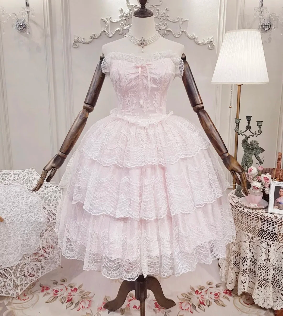 Sweet Pink Lace Layered Birthday Outfits Short A Line Homecoming Dress S582