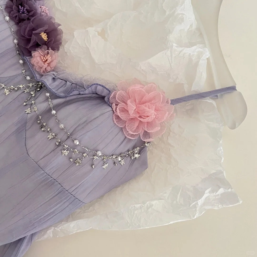 Purple floral homecoming dress short chiffon ball gown evening dress birthday party dress gh4560