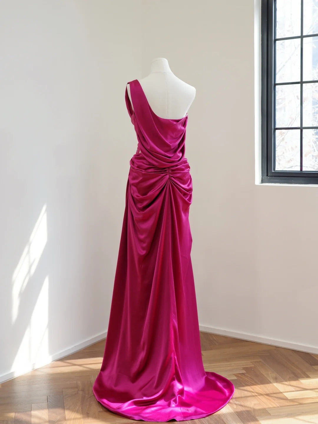 Dark pink stylish and elegant long satin Prom dress evening dress gh5065
