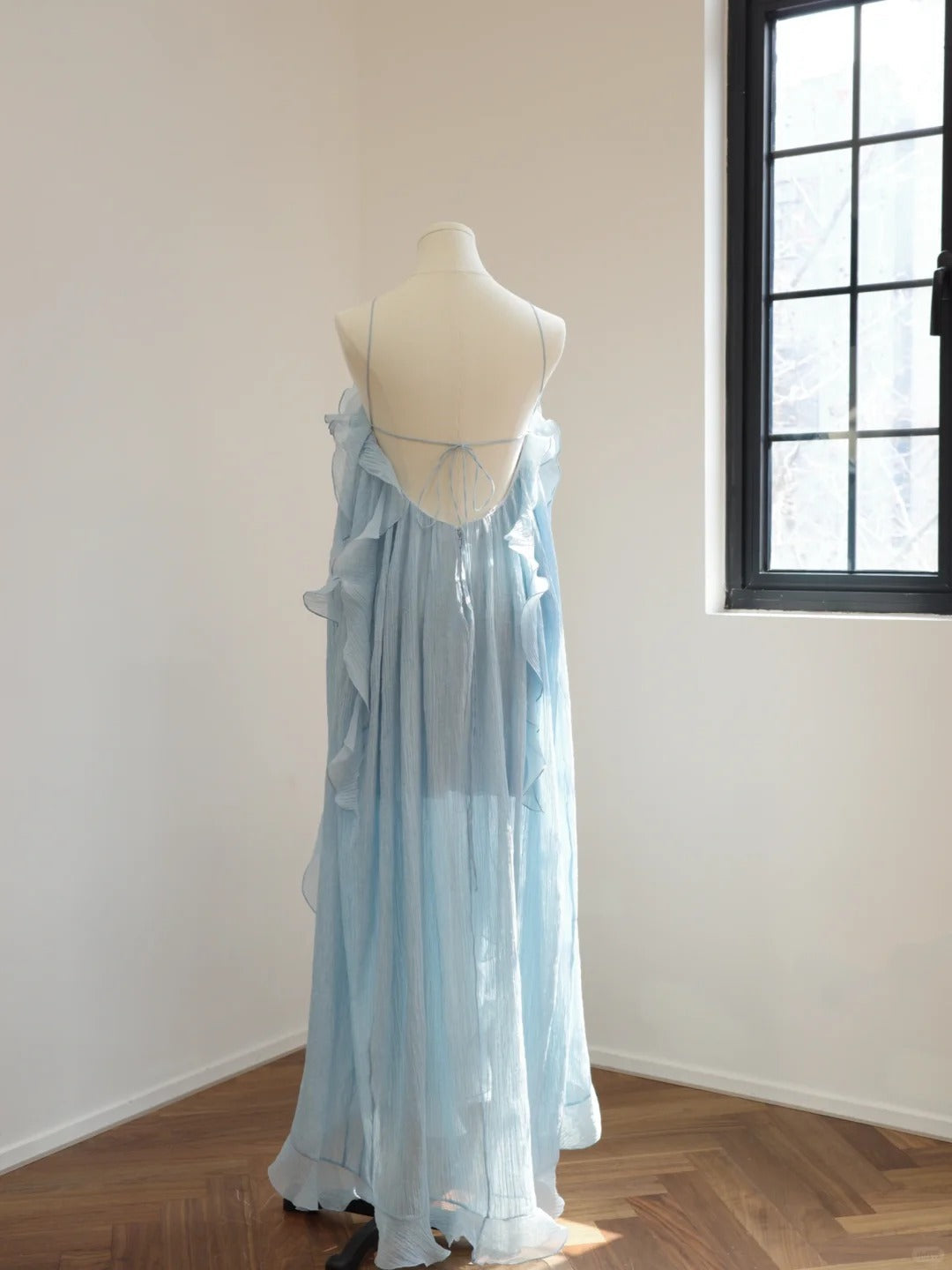 Blue floral halter long backless chiffon party dress wedding guest dress gh5063