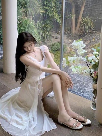 Sexy White Chiffon Long Prom Dress Slit Evening Dress SH1402