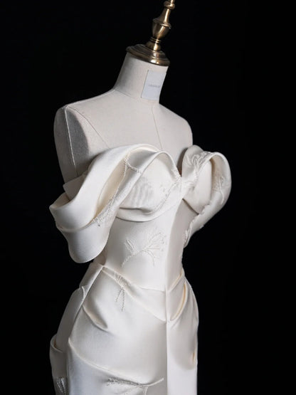 Ivory Elegant Satin Long Mermaid Slim Floor Length Ball Gown Evening Gown Wedding Dress gh4199