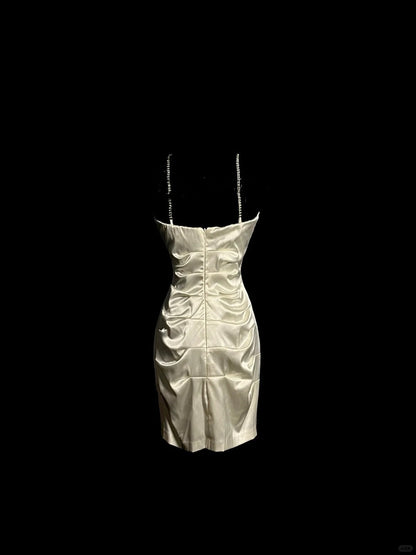 White Shiny Fashion Suspender Short Satin Homecoming Dress Birthday Party Dress gh4264