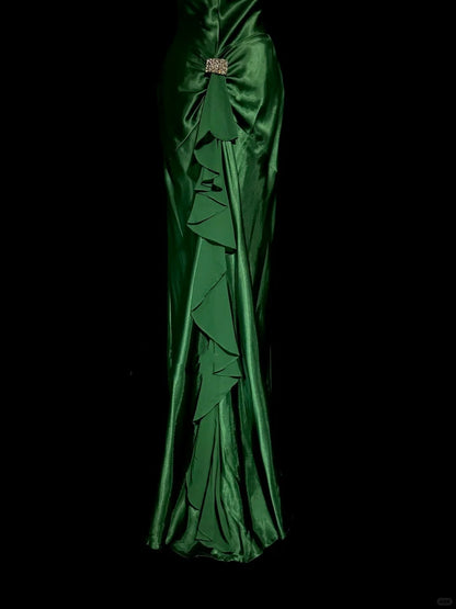 Green Elegant Long Satin Party Dress Prom Dress Evening Gown gh4694