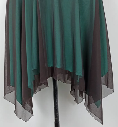 Retro A Line Spaghetti Strap Pleated Black Chiffon Green Satin Homecoming Dress SH3166